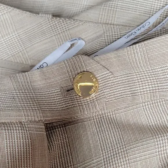 NWT Calvin Klein Suits Modern Fit Beige Plaid High Rise Straight Dress Pants✨️6 - Picture 6 of 13